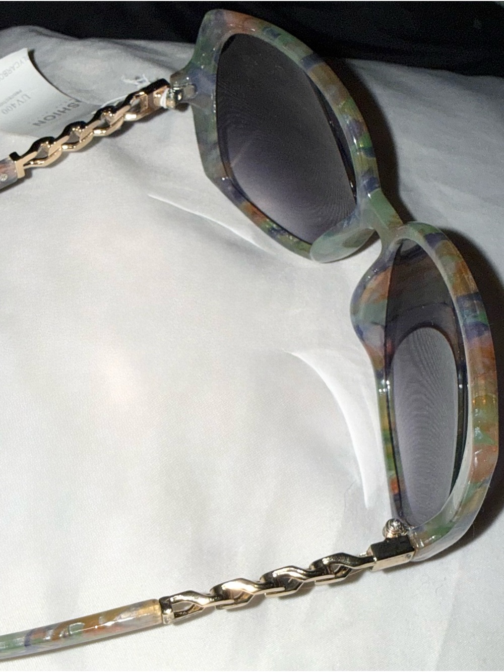 Oversized Round Women's Sunglasses - Multicolor Frame, Black Lenses - Picture 4 of 9